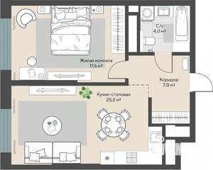1-к квартира, строящийся дом, 54м2, 3/30 этаж