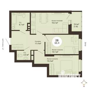 2-к квартира, сданный дом, 66м2, 5/25 этаж