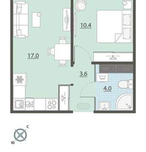 1-к квартира, вторичка, 35м2, 19/24 этаж