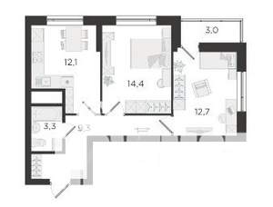 2-к квартира, вторичка, 53м2, 6/25 этаж