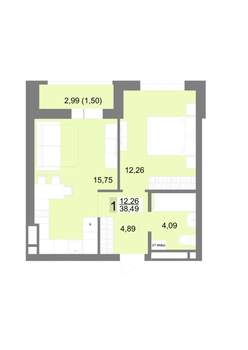 1-к квартира, строящийся дом, 38м2, 15/22 этаж