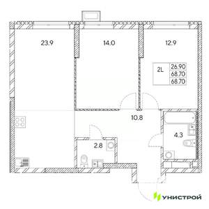 2-к квартира, вторичка, 69м2, 10/31 этаж
