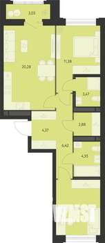 2-к квартира, вторичка, 66м2, 2/22 этаж