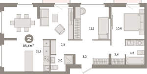 2-к квартира, вторичка, 85м2, 3/9 этаж