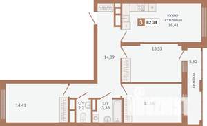 3-к квартира, вторичка, 82м2, 29/31 этаж