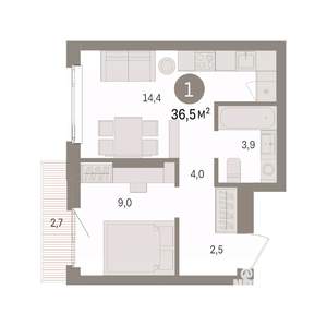 1-к квартира, вторичка, 37м2, 6/25 этаж