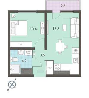 1-к квартира, вторичка, 35м2, 20/25 этаж