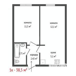 1-к квартира, вторичка, 39м2, 1/25 этаж