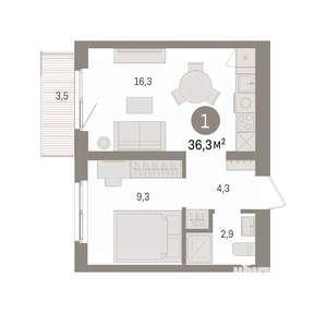 1-к квартира, вторичка, 36м2, 4/8 этаж