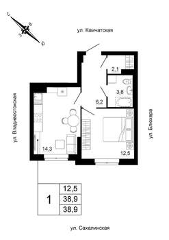 1-к квартира, вторичка, 39м2, 12/24 этаж
