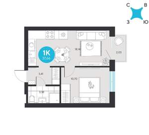 1-к квартира, вторичка, 38м2, 5/22 этаж