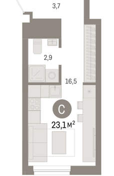 Студия квартира, вторичка, 23м2, 3/8 этаж