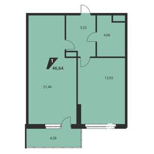 1-к квартира, вторичка, 47м2, 22/25 этаж