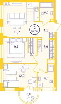 2-к квартира, вторичка, 64м2, 3/8 этаж