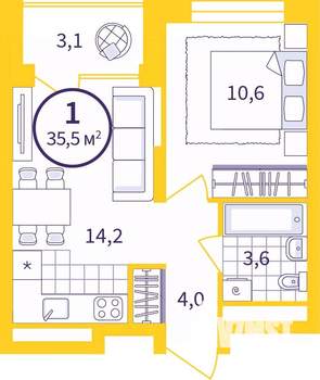 1-к квартира, вторичка, 34м2, 18/24 этаж