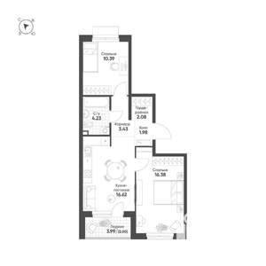 2-к квартира, строящийся дом, 57м2, 12/25 этаж