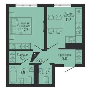 1-к квартира, вторичка, 38м2, 3/31 этаж