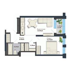 1-к квартира, вторичка, 43м2, 4/25 этаж