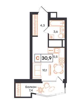Студия квартира, вторичка, 31м2, 9/21 этаж