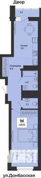 1-к квартира, строящийся дом, 49м2, 19/25 этаж