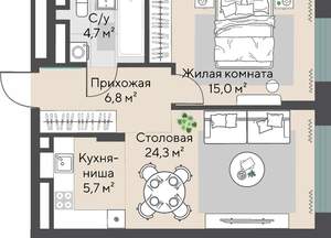 1-к квартира, вторичка, 51м2, 19/27 этаж