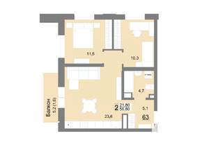 2-к квартира, строящийся дом, 57м2, 11/26 этаж