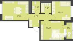 2-к квартира, вторичка, 63м2, 13/18 этаж
