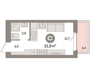Студия квартира, вторичка, 22м2, 5/9 этаж