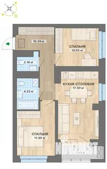2-к квартира, строящийся дом, 60м2, 22/26 этаж