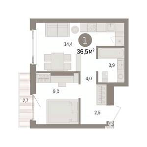 1-к квартира, вторичка, 37м2, 7/25 этаж