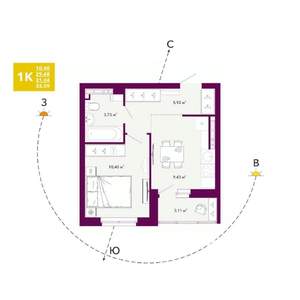 1-к квартира, строящийся дом, 31м2, 12/20 этаж