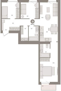 3-к квартира, вторичка, 90м2, 3/16 этаж