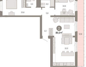 2-к квартира, вторичка, 86м2, 9/24 этаж