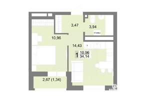 1-к квартира, строящийся дом, 34м2, 22/22 этаж