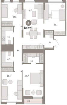 3-к квартира, вторичка, 119м2, 8/17 этаж