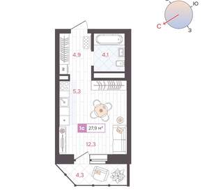 Студия квартира, вторичка, 28м2, 14/25 этаж