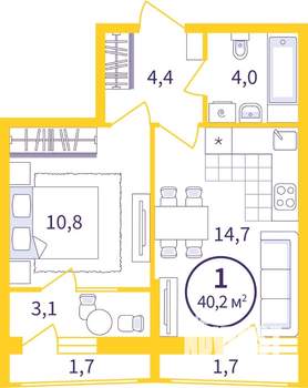 1-к квартира, вторичка, 37м2, 4/8 этаж