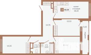 3-к квартира, строящийся дом, 83м2, 6/31 этаж