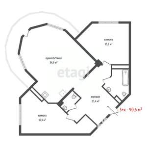 3-к квартира, вторичка, 91м2, 16/19 этаж