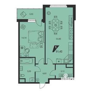 2-к квартира, вторичка, 51м2, 12/25 этаж