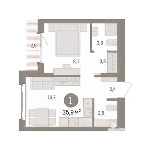 1-к квартира, вторичка, 36м2, 6/7 этаж