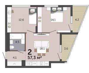 2-к квартира, вторичка, 57м2, 8/19 этаж