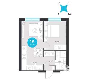 1-к квартира, вторичка, 36м2, 10/23 этаж