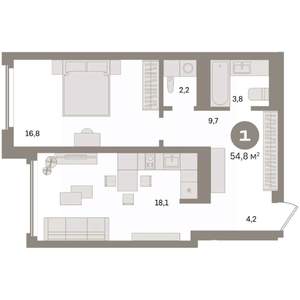 1-к квартира, вторичка, 55м2, 21/24 этаж