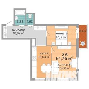 2-к квартира, вторичка, 62м2, 25/25 этаж