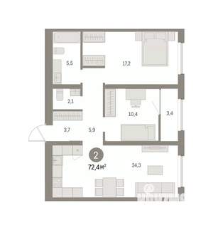 2-к квартира, вторичка, 72м2, 10/16 этаж