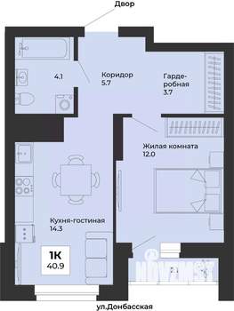 1-к квартира, вторичка, 41м2, 14/25 этаж