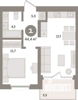 1-к квартира, вторичка, 44м2, 10/24 этаж