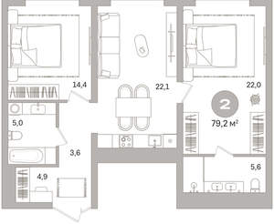 2-к квартира, вторичка, 79м2, 11/25 этаж