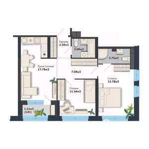 2-к квартира, вторичка, 65м2, 17/25 этаж